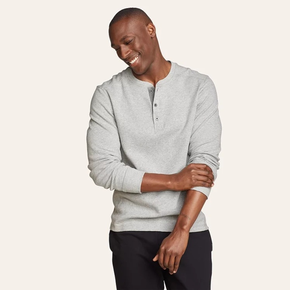 Eddie Bauer Gray Long Sleeve Henley Shirt Tall XL
